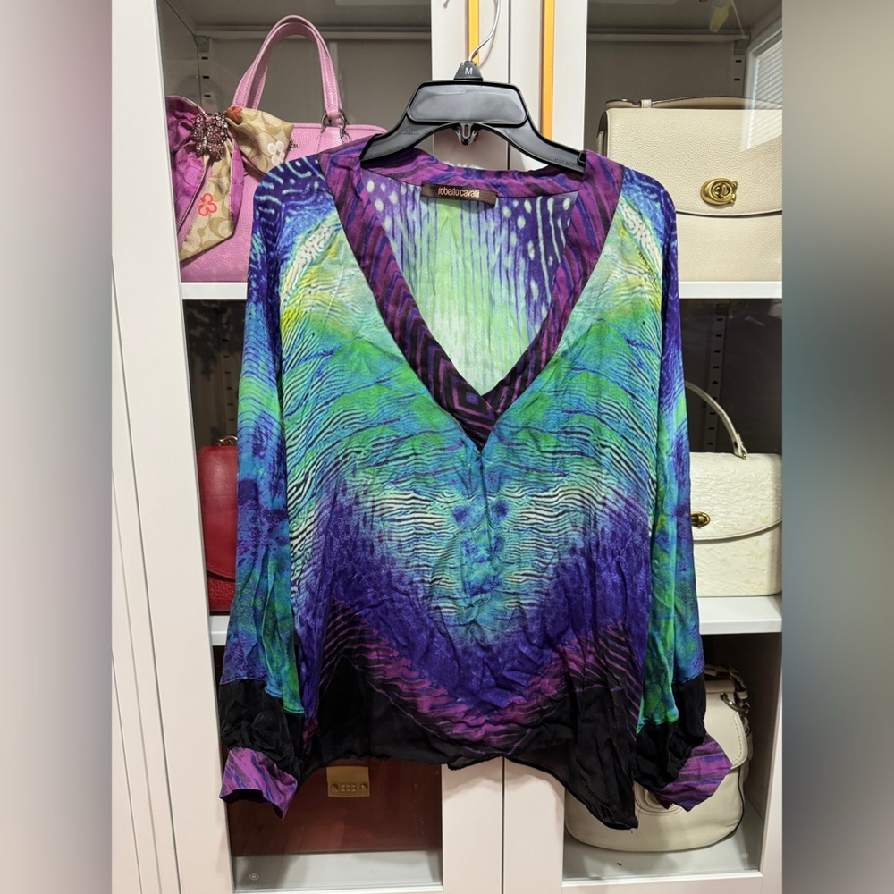 Roberto Cavalli Sheer Silk Blouse in Psychedelic Jungle Print